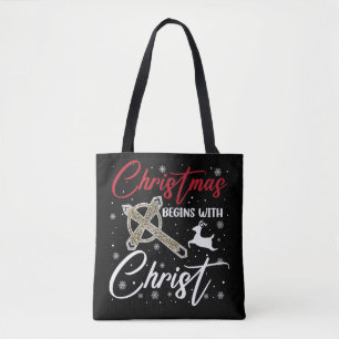 Weihnachten beginnt mit Christus Xmas Christlich Tasche