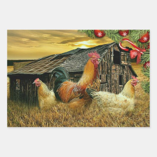 Weihnachten bei Hühnerhühnern Geschenkpapier Set (Vorderseite)