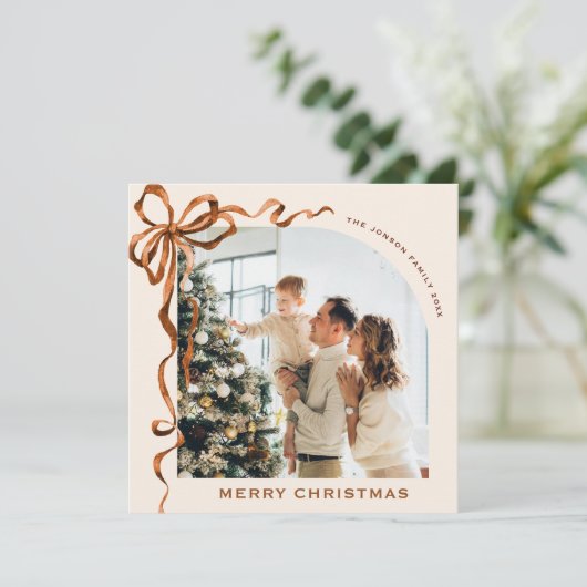 Weihnachten Beige Boho Bow Ribbon 2 Foto (Stehend Vorderseite)