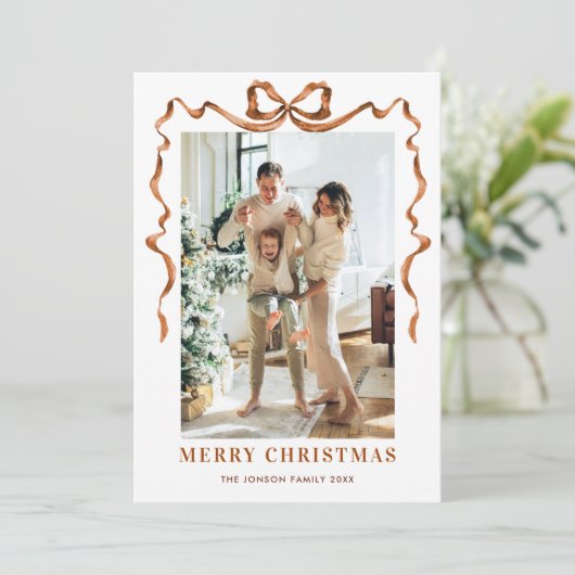 Weihnachten Beige Boho Bow Ribbon 3 Foto (Stehend Vorderseite)