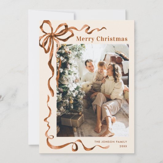 Weihnachten Beige Boho Bow Ribbon 5 Foto (Vorderseite)