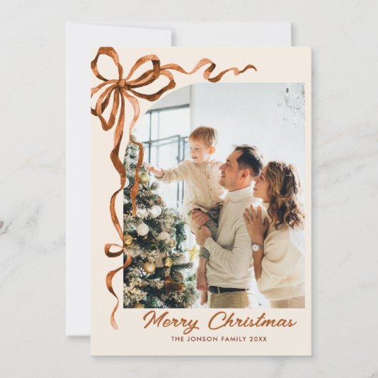 Weihnachten Beige Boho Bow Ribbon 5 Foto (Vorderseite)