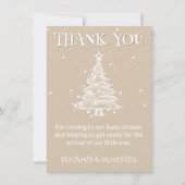 Weihnachten Beige Neutral Baby Dusche Danke Karte (Vorderseite)
