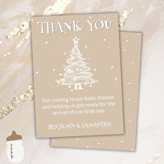 Weihnachten Beige Neutral Baby Dusche Danke Karte