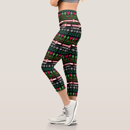 Weihnachten beladen lustige hässliche Weihnachtskr Capri Leggings (Links)