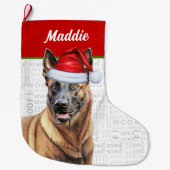 Weihnachten Belgischer Malinois mit Hundenname Großer Weihnachtsstrumpf (Vorderseite)