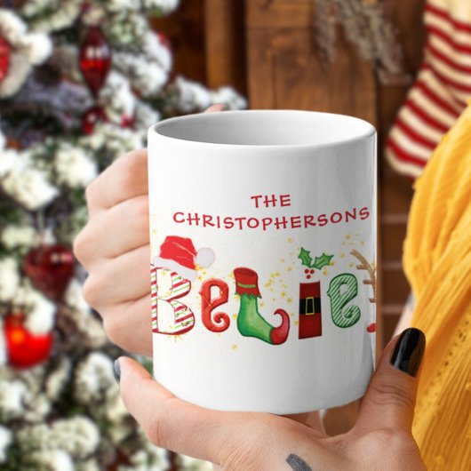 Weihnachten BELIEVE Familienname Traditionell Kaffeetasse