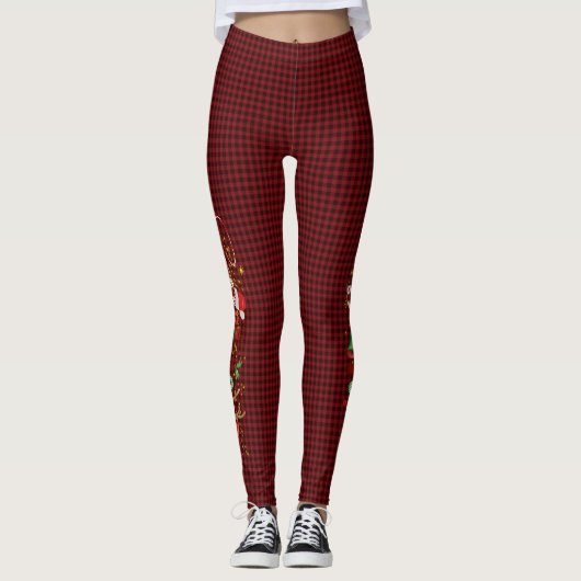 Weihnachten BELIEVE Red Black Kariert Leggings (Vorderseite)