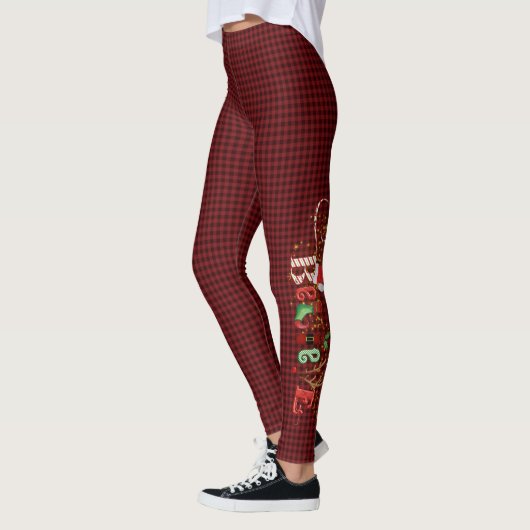 Weihnachten BELIEVE Red Black Kariert Leggings (Links)