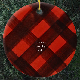Weihnachten bemalt Red Black Tartan Urlaub Kariert Keramik Ornament