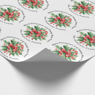 Weihnachten Benutzerdefinierter Text Stechpalmen-B Geschenkpapier