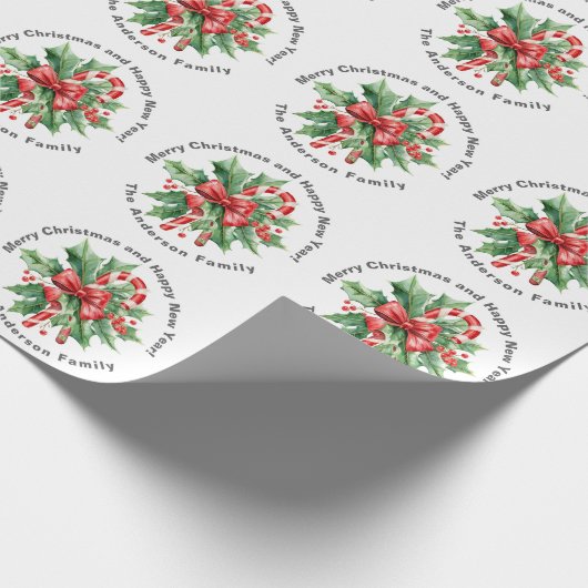 Weihnachten Benutzerdefinierter Text Stechpalmen-B Geschenkpapier (Ecke)