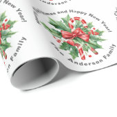 Weihnachten Benutzerdefinierter Text Stechpalmen-B Geschenkpapier (Rolleneckpunkt)