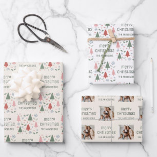 Weihnachten Benutzerdefiniertes Foto Familienname Geschenkpapier Set