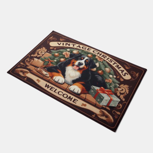 Weihnachten Berner Berg Hund Willkommen Fußmatte (Schrägansicht)