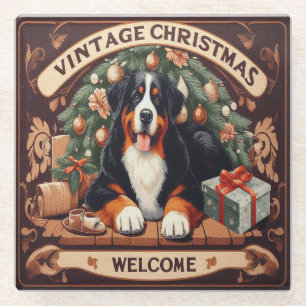 Weihnachten Berner Berg Hund Willkommen Glasuntersetzer