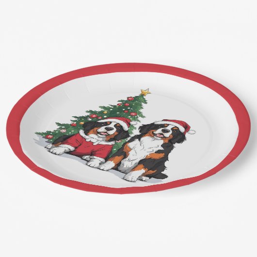 Weihnachten Berner Hunde Pappteller (Schrägansicht)