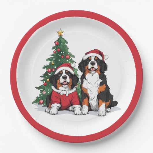 Weihnachten Berner Hunde Pappteller (Vorderseite)