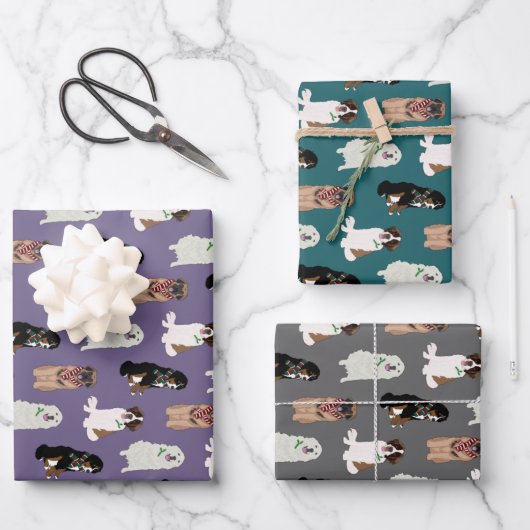 Weihnachten Bernese Leonberger St Bernard Pyrenäen Geschenkpapier Set (Vorderseite)
