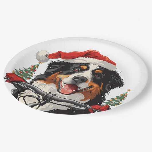 Weihnachten Bernese Mountain Dog Biking Pappteller (Schrägansicht)