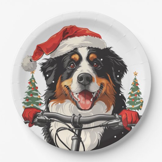 Weihnachten Bernese Mountain Dog Biking Pappteller (Vorderseite)