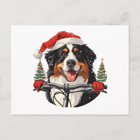 Weihnachten Bernese Mountain Dog Biking Postkarte (Vorderseite)