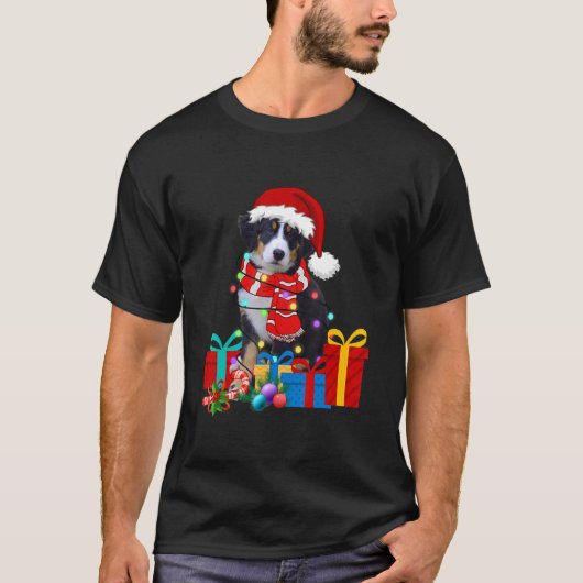 Weihnachten Bernese Mountain Dog Xmas Lichter Sant T-Shirt (Vorderseite)