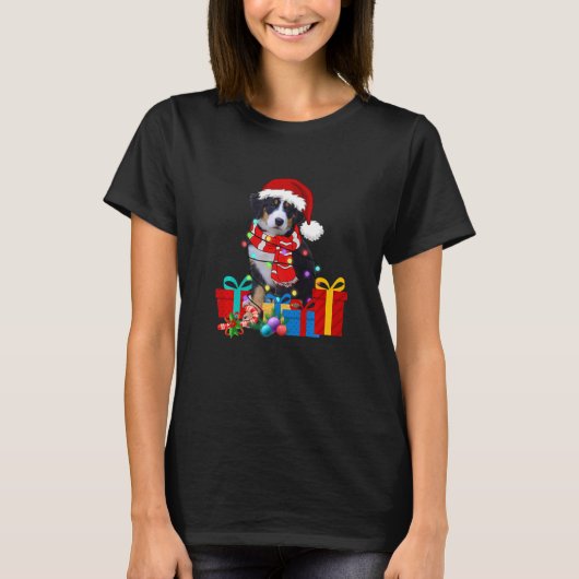 Weihnachten Bernese Mountain Dog Xmas Lichter Sant T-Shirt (Vorderseite)