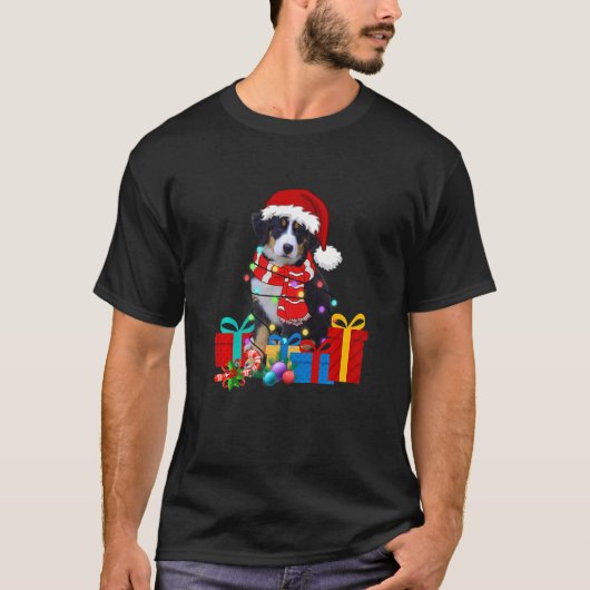 Weihnachten Bernese Mountain Dog Xmas Lichter Sant T-Shirt (Vorderseite)