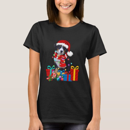 Weihnachten Bernese Mountain Dog Xmas Lichter Sant T-Shirt (Vorderseite)
