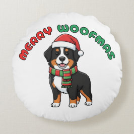 Weihnachten Bernese Mountain Hund: Frohe Woofmas Rundes Kissen