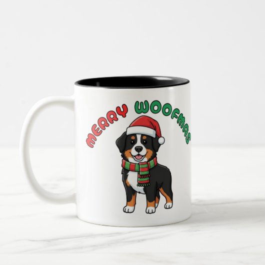 Weihnachten Bernese Mountain Hund Tasse: Frohe Wei Zweifarbige Tasse (Links)