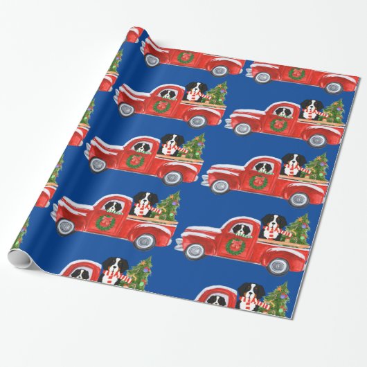 Weihnachten Bernese Mountain Hunde Red Truck Blue Geschenkpapier (Ungerollt)