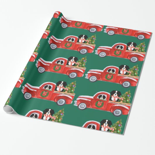 Weihnachten Bernese Mountain Hunde Red Truck Geschenkpapier (Ungerollt)