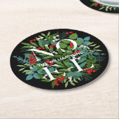 WEIHNACHTEN Berries Greenery Black Holiday Runder Pappuntersetzer (Angewinkelt)