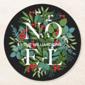 WEIHNACHTEN Berries Greenery Black Holiday Runder Pappuntersetzer (Vorderseite)