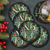 WEIHNACHTEN Berries Greenery Black Holiday Runder Pappuntersetzer