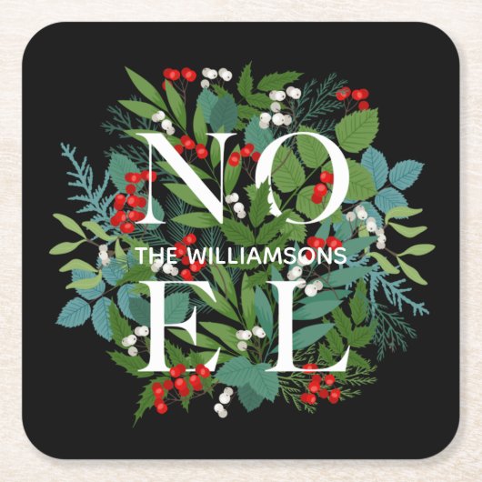 WEIHNACHTEN Berries Greenery Holiday Black Rechteckiger Pappuntersetzer (Vorderseite)