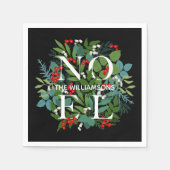 WEIHNACHTEN Berries Greenery Personalisiert Black  Serviette (Vorderseite)