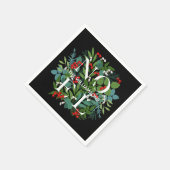 WEIHNACHTEN Berries Greenery Personalisiert Black  Serviette (Ecke)