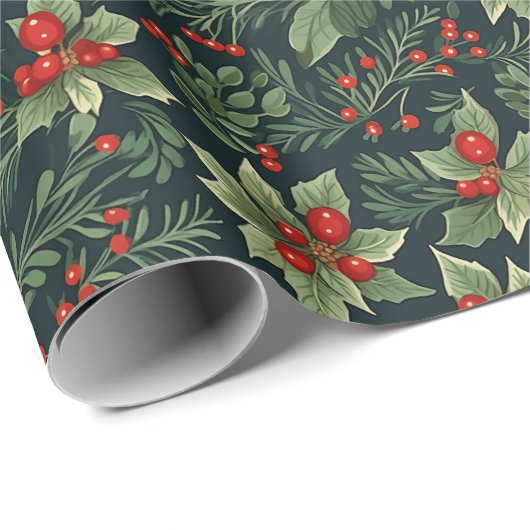 Weihnachten Berries Heilige florale Weihnachtsgesc Geschenkpapier (Rolleneckpunkt)