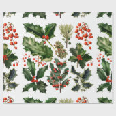 Weihnachten Berries Holly Verlasse. Weihnachtsberr Geschenkpapier (Flach)