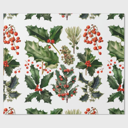 Weihnachten Berries Holly Verlasse. Weihnachtsberr Geschenkpapier (Flach)
