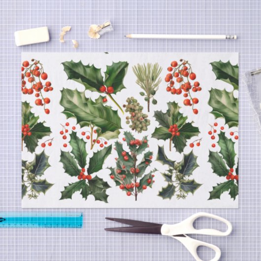 Weihnachten Berries Holly Verlasse. Weihnachtsberr Seidenpapier (Handwerk)
