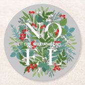 WEIHNACHTEN Berries und Grüne Weihnachten Runder Pappuntersetzer (Vorderseite)