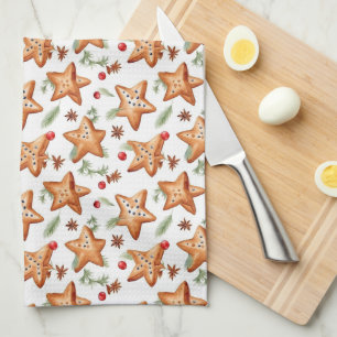 Weihnachten Berry Cinnamon Brot Nahtloses Muster Geschirrtuch