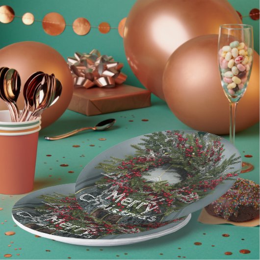 Weihnachten Berry Wreath an der Tür Pappteller (Multi)