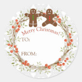 Weihnachten Berry Wreath Gingerbrett to Runder Aufkleber (Vorderseite)