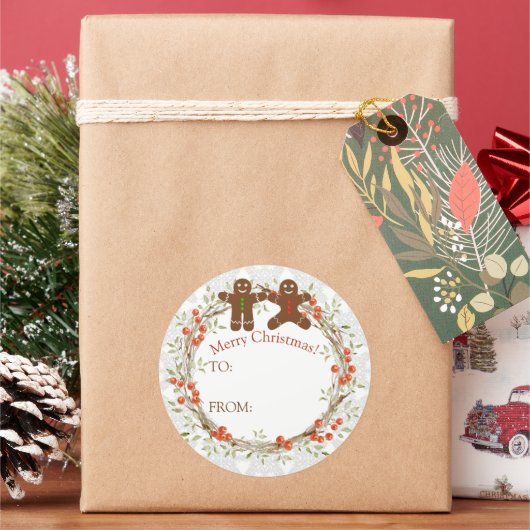 Weihnachten Berry Wreath Gingerbrett to Runder Aufkleber (Feiertag)