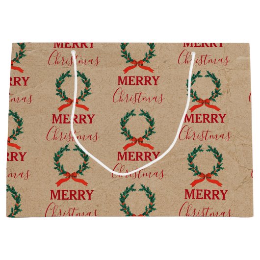 Weihnachten Berry Wreath Holiday Kraft Große Geschenktüte (Vorderseite)
